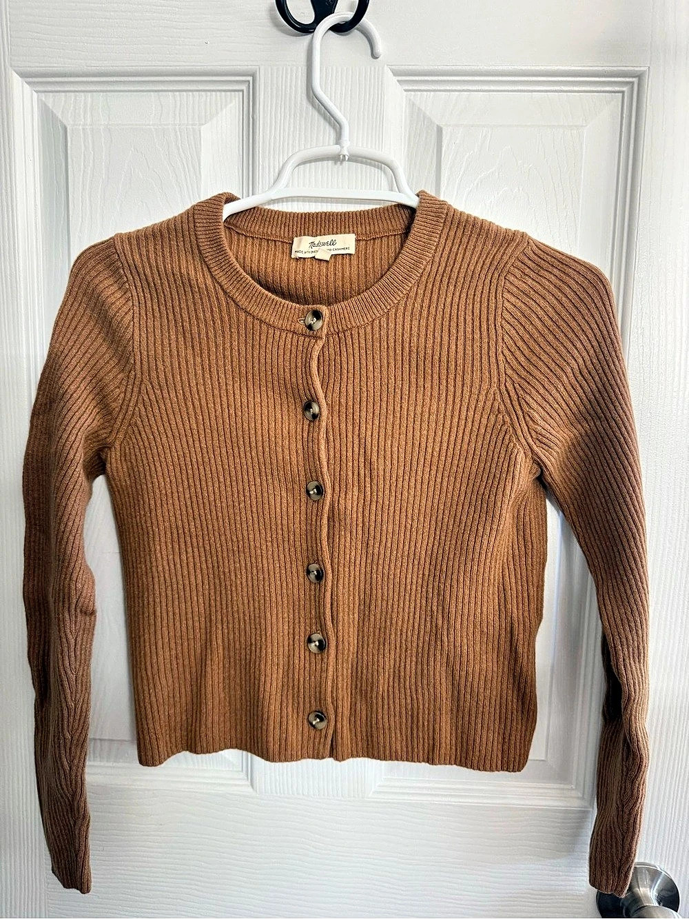 Madewell ReSourced Cashmere Ribbed Cardigan in Brown Size Small